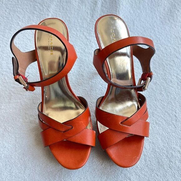 Coach Dani platform heels sandals‎ size 10 B Papaya / orange gold - Picture 4 of 12
